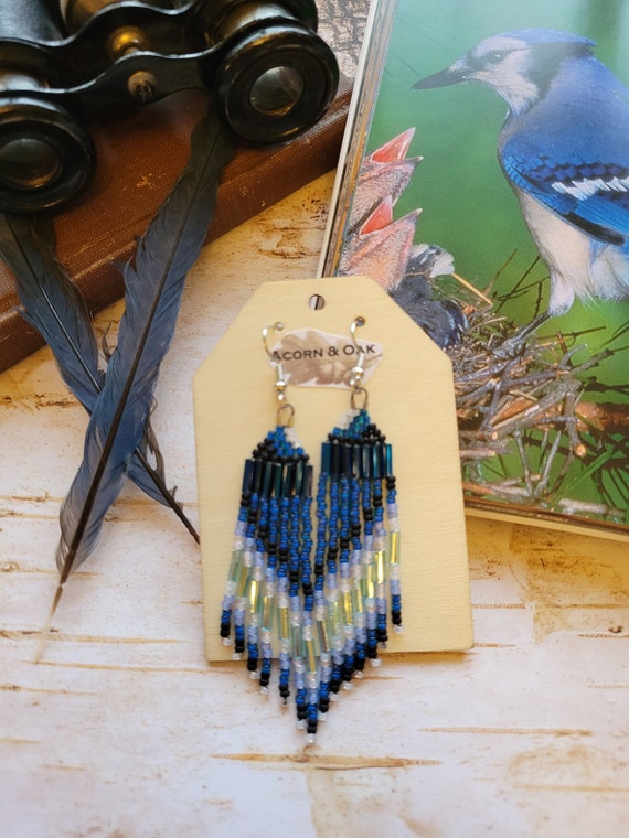 Handmade Blue Jay Bird Striped Feather Elegant Jewelry Metal Earrings -  Etsy UK