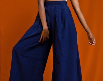 Navy Blue SYOMBUA Palazzo Pants; Palazzo Pants; Wide-Legged Pants