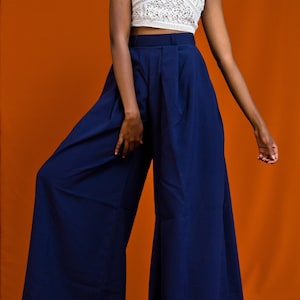 Navy Blue SYOMBUA Palazzo Pants; Palazzo Pants; Wide-Legged Pants