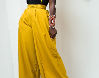 Mustard Yellow MWIKALI Palazzo Pants; Palazzo Pants; Wide-Legged Pants