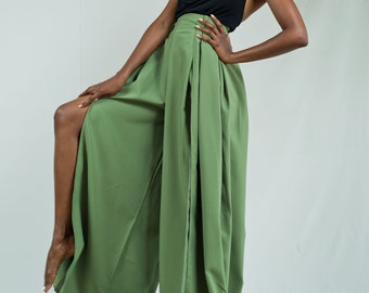 Olive green KAJIADO Palazzo Pants; Palazzo Pants; Wide-Legged Pants