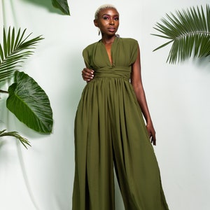 Abidjan wide-legged infinity jumpsuit; Breathable Summer Jumpsuit; Multiway Green Jumpsuit; Chic Summer Jumpsuit