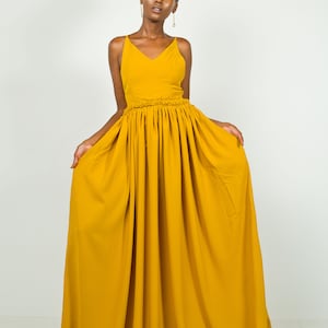 Mustard Hornet Maxi Dress; maxi dress; strappy back