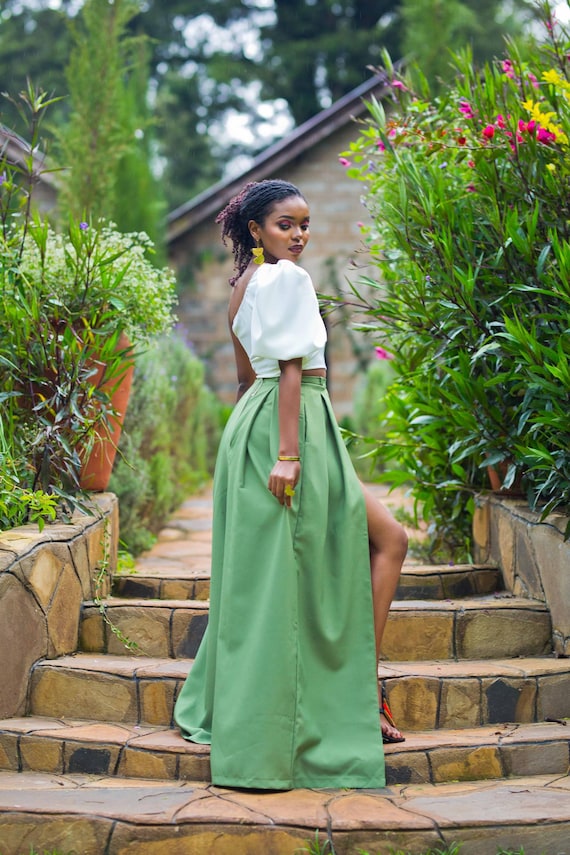Olive green palazzo pants outfit best sale