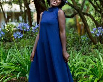 Navy Blue maxi shift dress;  Ankara dress; Short Dress; Spring Dress; Summer Dress; African dress; African fashion