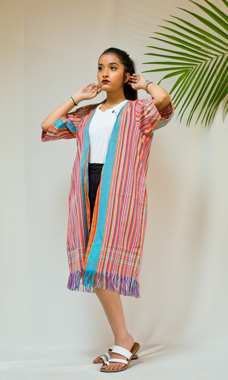 KALEKYE Kikoy Kimono Duster coat Kimono robe Kimono coat beach cover up kikoy cover up image 4