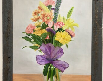 Floral Bouquet with Ribbon w/Frame