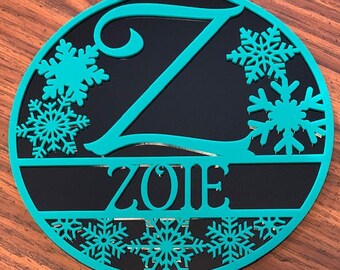 Snowflake Monogram Round Full Alphabet A-Z Digital File, Glowforge Laser Cut File
