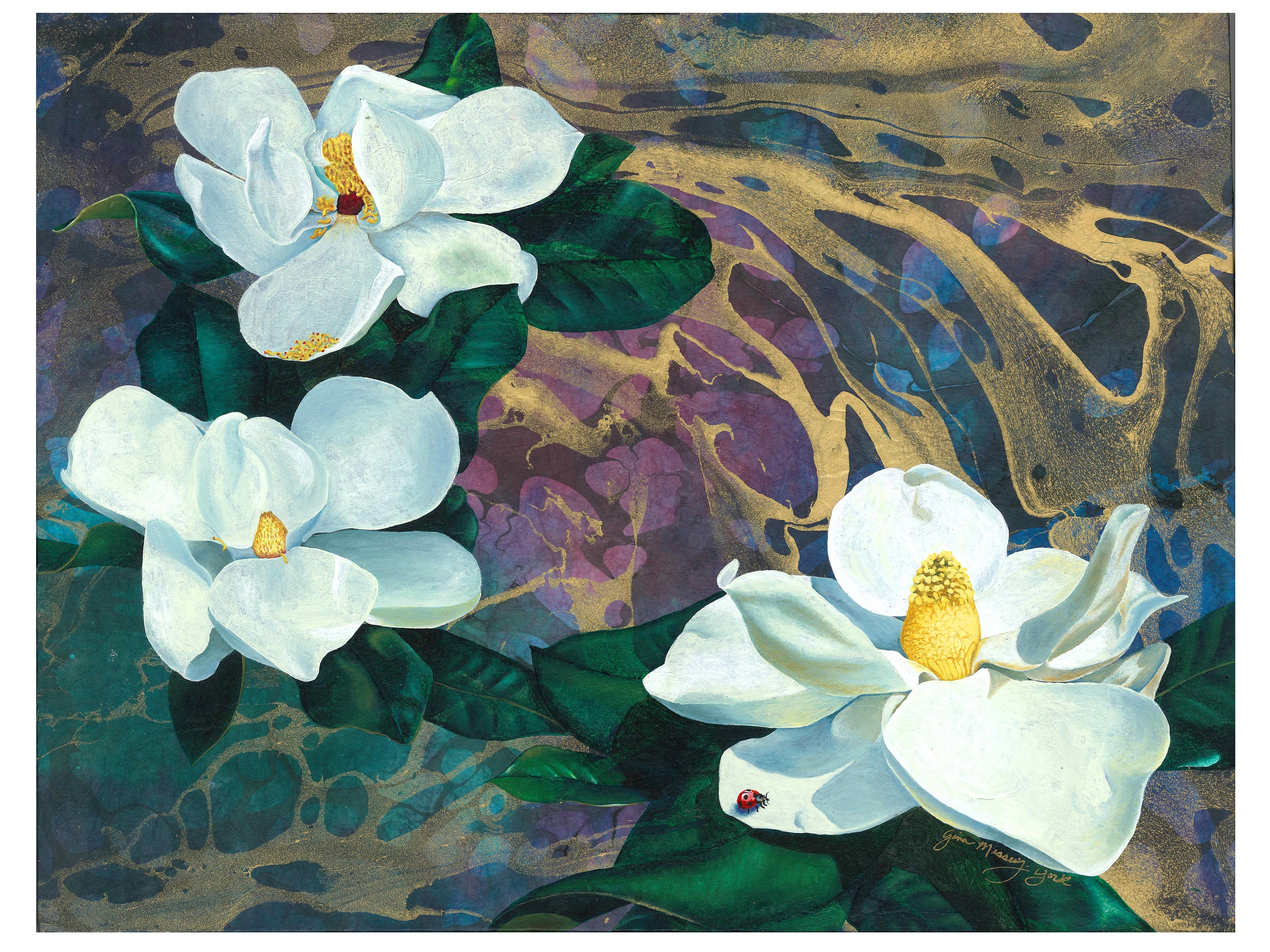 Canvas Magnolia Print Ladybug Flowers Flowers