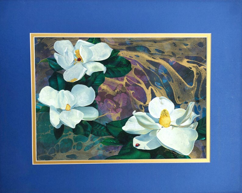 Canvas Magnolia Print Ladybug Flowers Flowers