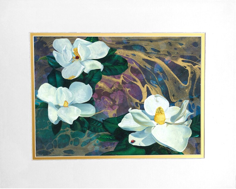 Canvas Magnolia Print Ladybug Flowers Flowers
