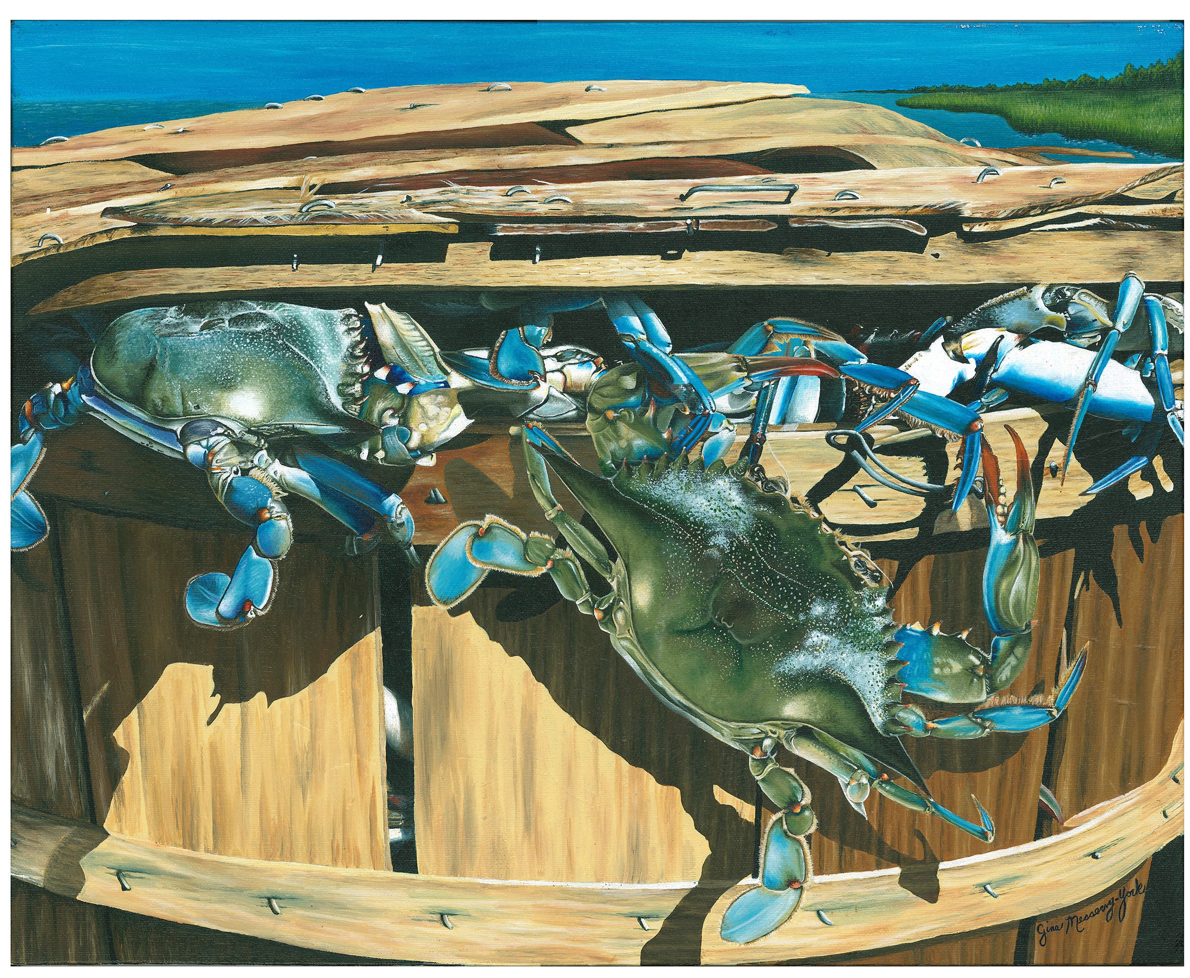 Blue Crab Art, Print, Canvas, Matted, Low Country Painting 