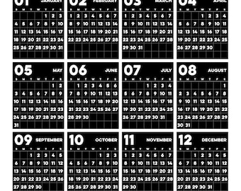 Wandkalender 2026 - zwart-wit - grote afdrukbare muurplannerposters