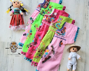 Mexican Dress for Girls, Mexican Embroidered Girls Dress, Mexican Dress, Hand Embroidered Dress for Girls, Puebla Dress for Girls