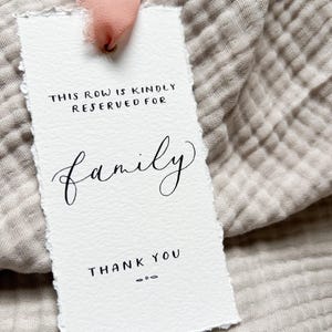 Personalised Handwritten Calligraphy Reserved Wedding Seat Row Tags With Chiffon Ribbon