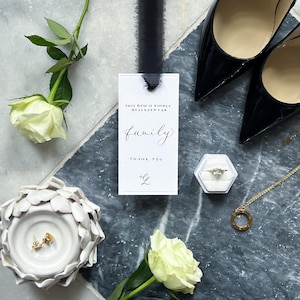 Personalised Handwritten Calligraphy Reserved Wedding Seat Row Tags With Chiffon Ribbon