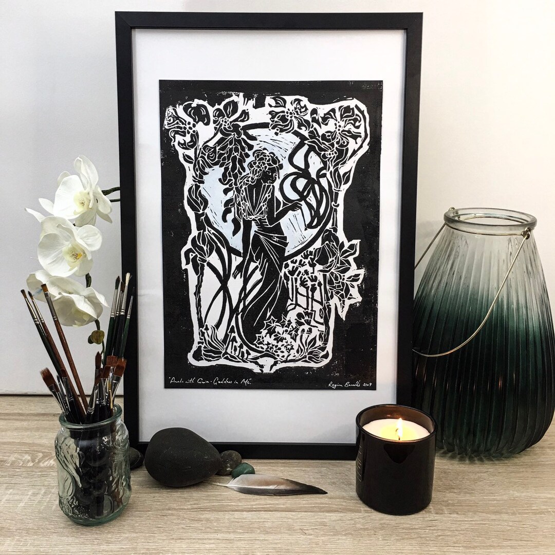 Goddess Lino Art Print A3 Awake With Gaia - Etsy