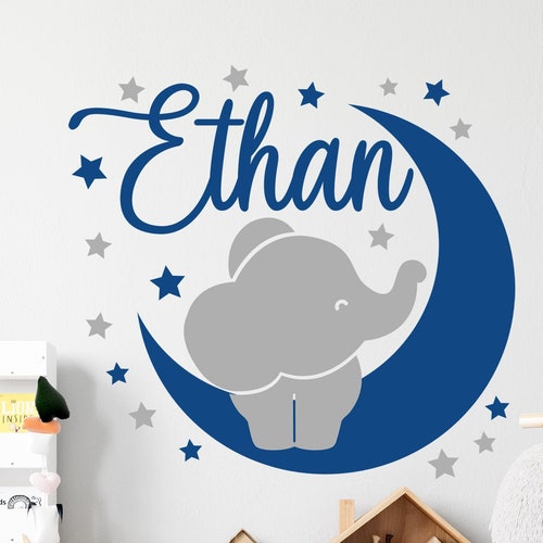 Boy Name Wall Decal Kids Room Decor Elephant Decal Boy Room Etsy