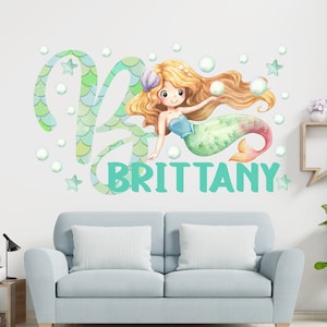 Watercolor Mermaid Name Wall Decal: Ocean Nursery Decor