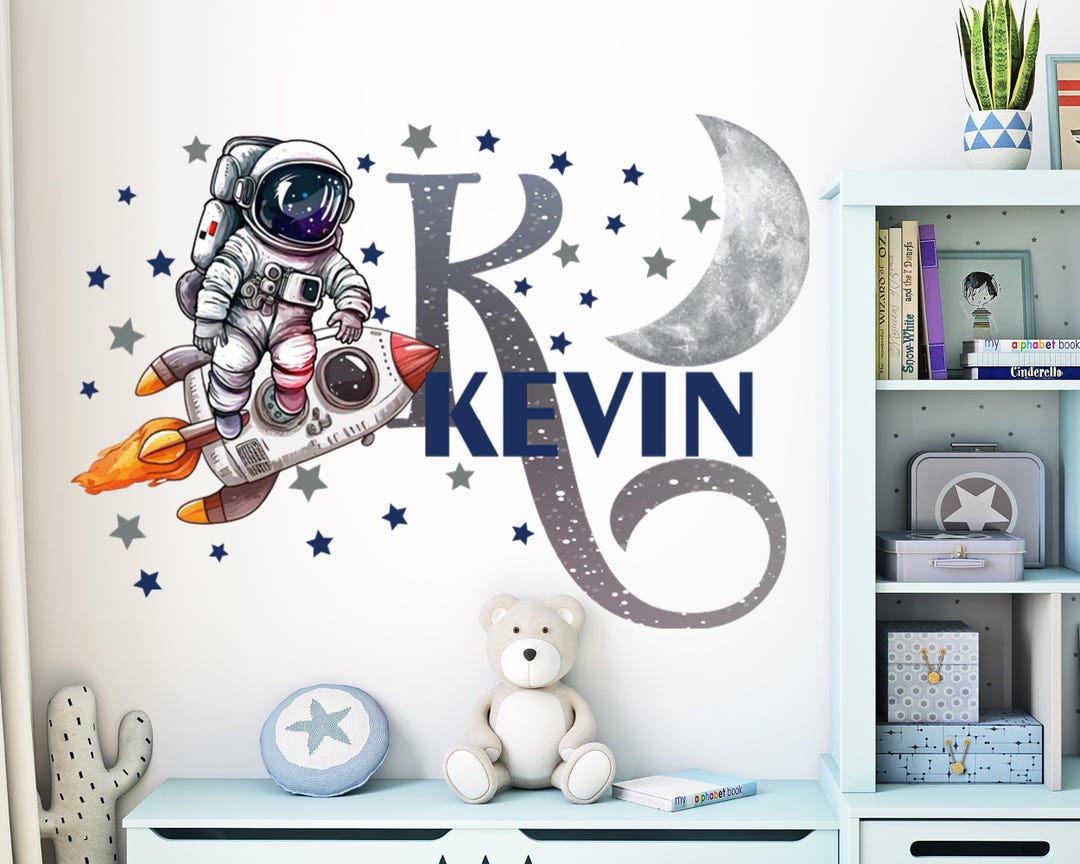 Personalized Astronaut on Rocket Wall Decal Kids: Custom Boy's Name ...