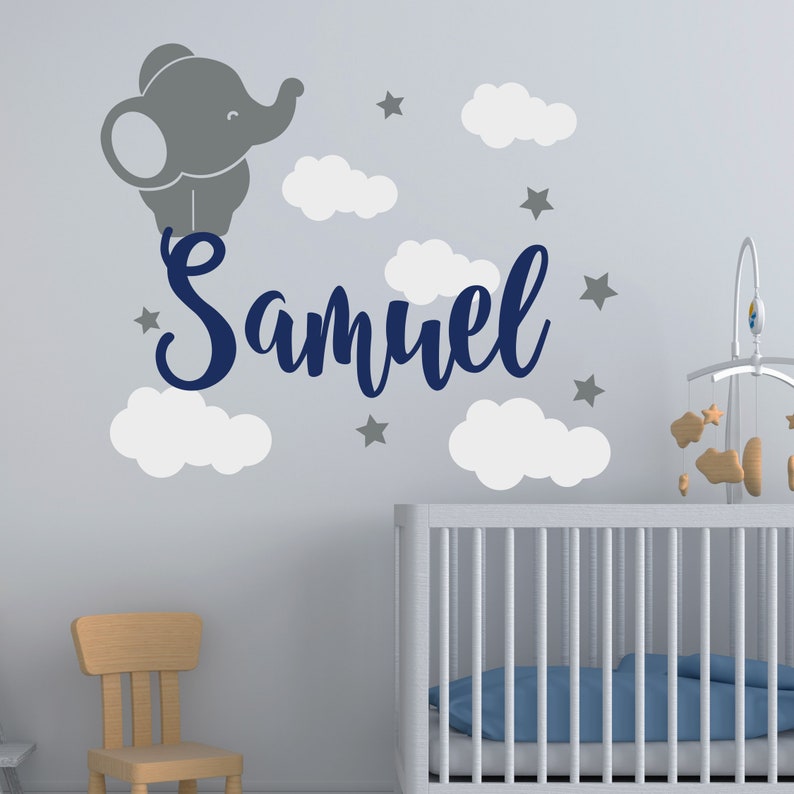 Boy name wall decal baby room decor elephant decal kids Etsy