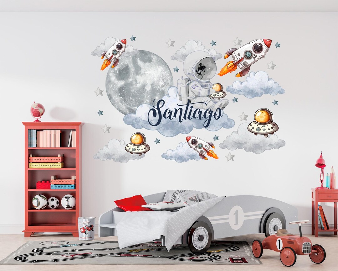 Custom Boy Name Astronaut Wall Decal Kids Room: Watercolor Space ...