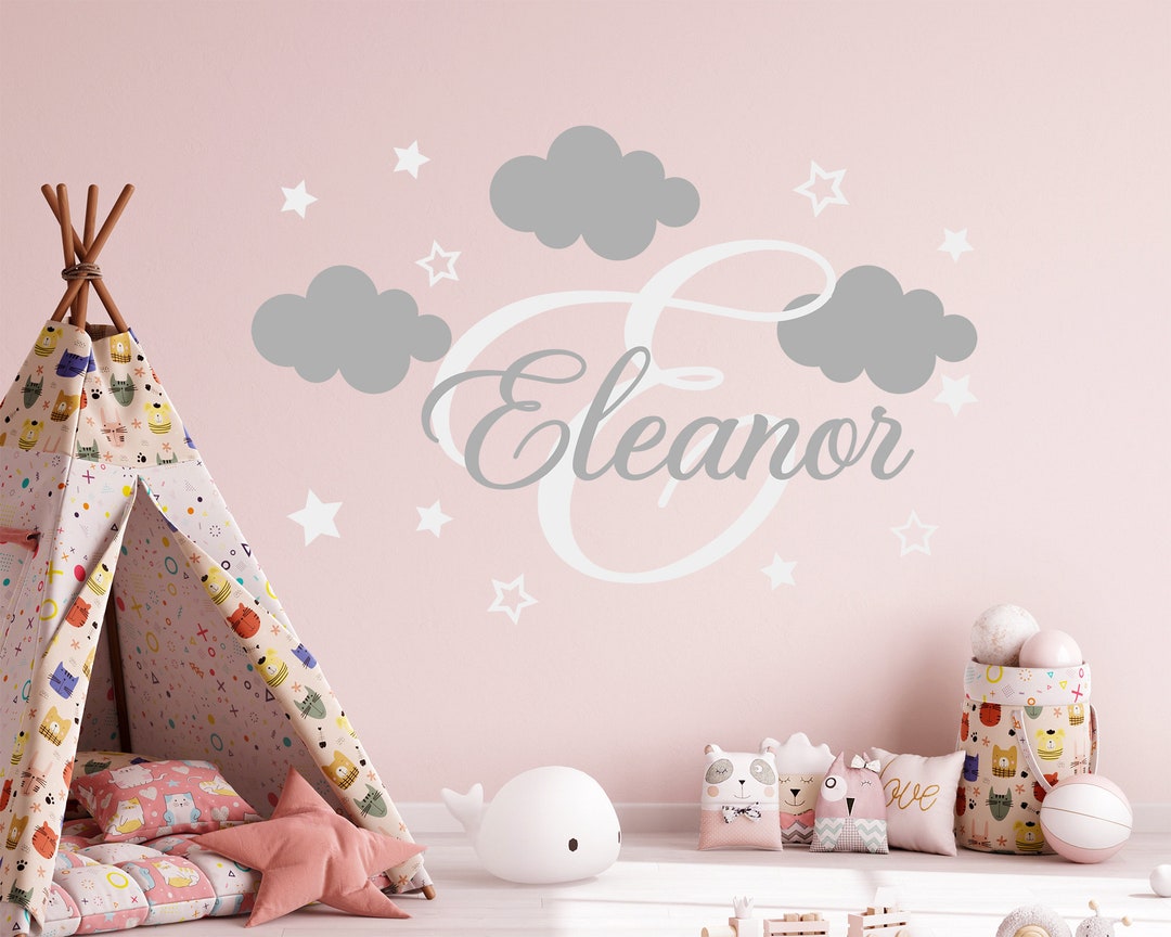 Custom Girl Name Wall Decal: Clouds & Stars Vinyl Sticker Nursery Decor ...