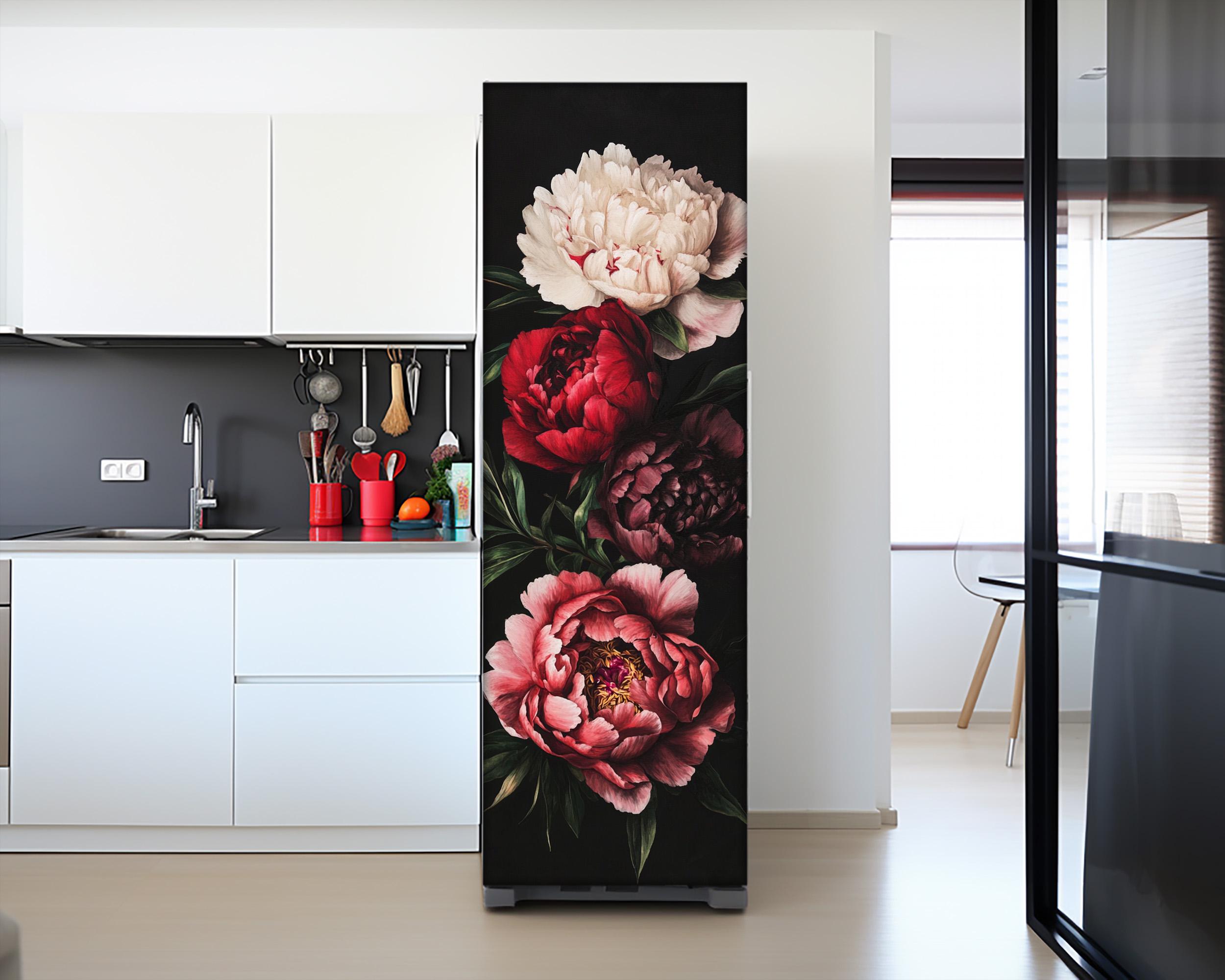 Peony Flower Fridge Vinyl Wrap: Elegant Floral Refrigerator Skin Cover ...