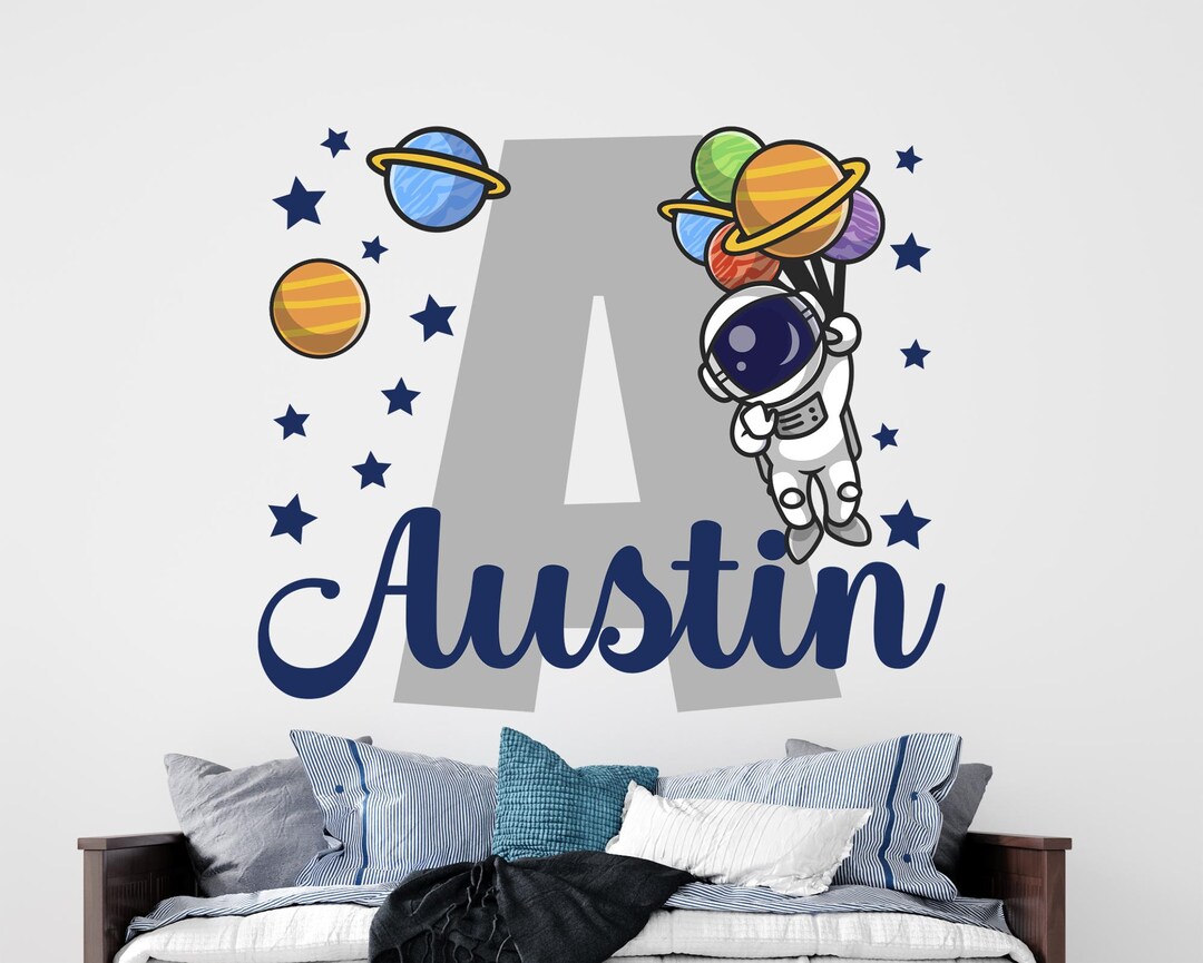Custom Boy Name Astronaut Wall Decal Kids: Planets & Stars Vinyl ...