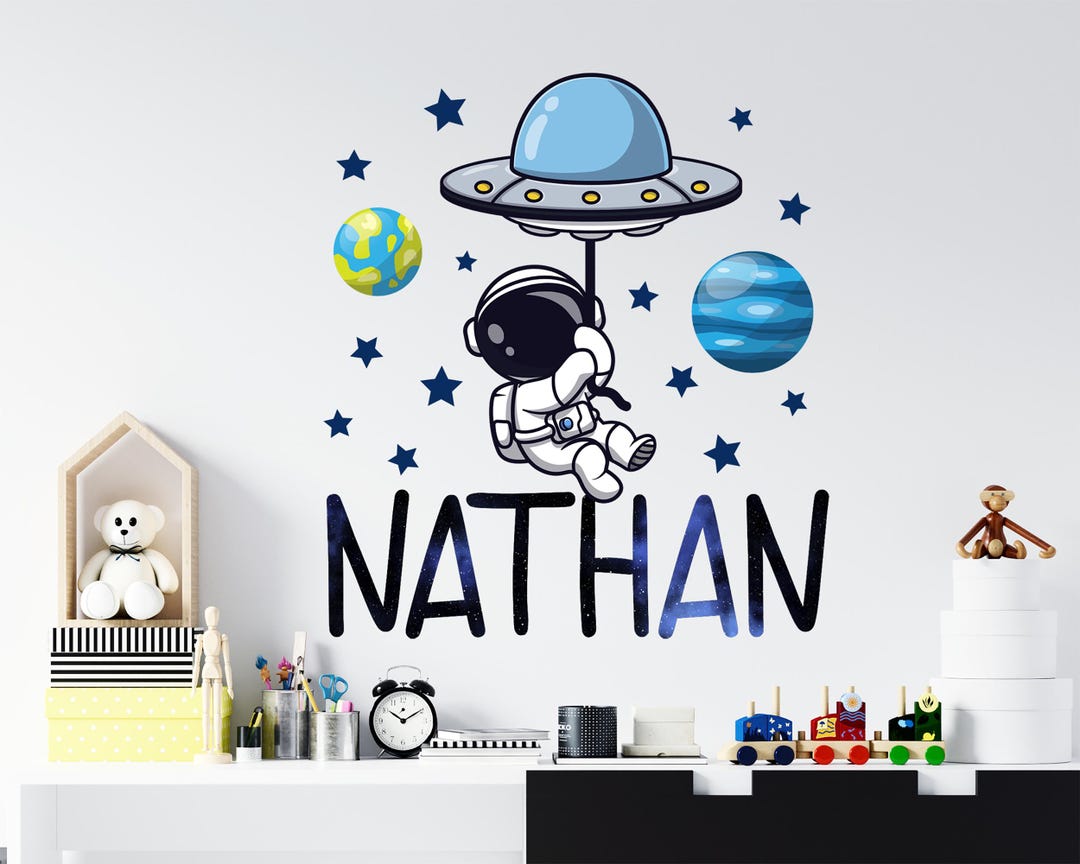 Astronaut Custom Boy Name Wall Decal: Space Vinyl Design Nursery Kids ...