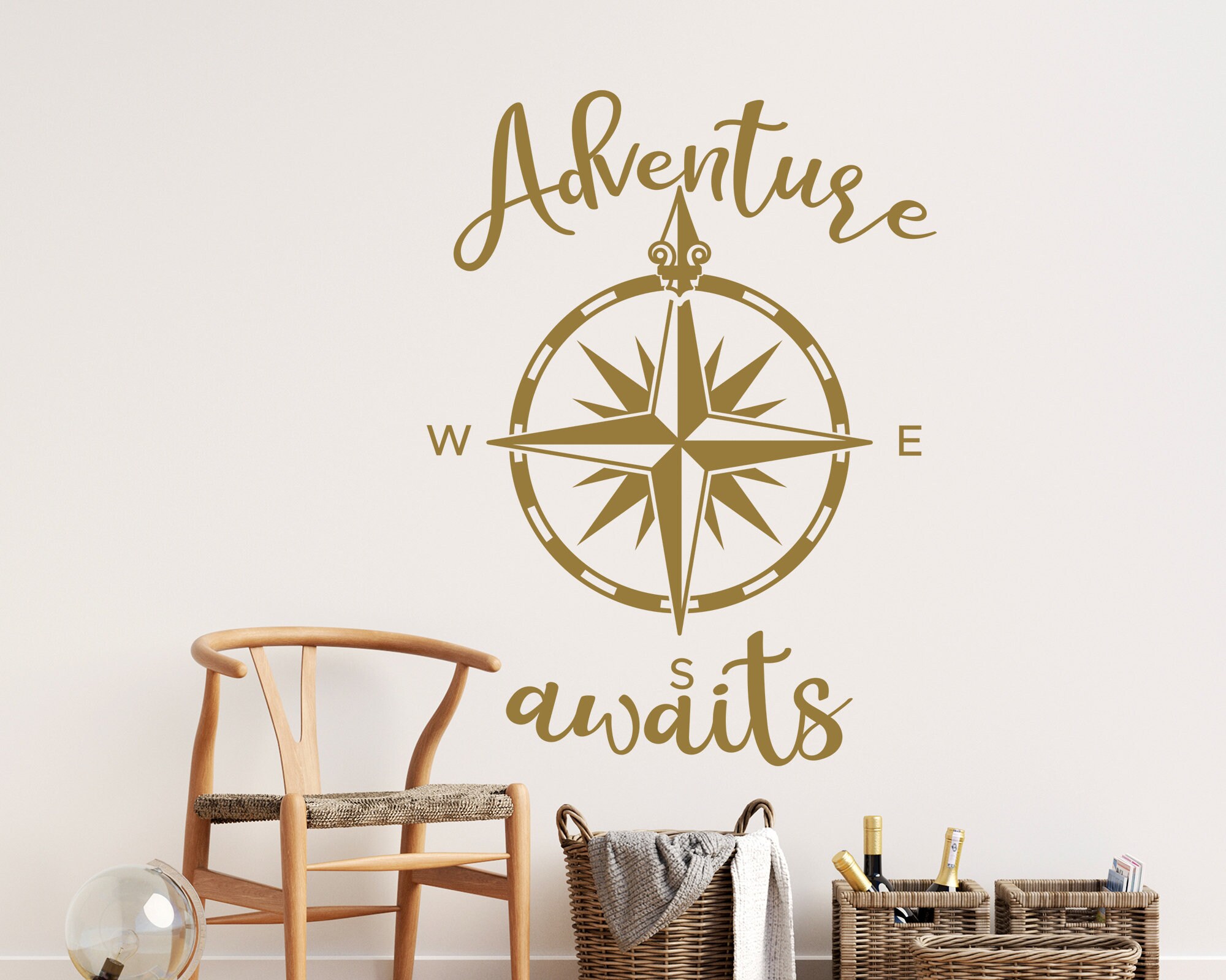Compass Wall Decal: Adventure Awaits, Nautical Nursery Decor - Etsy