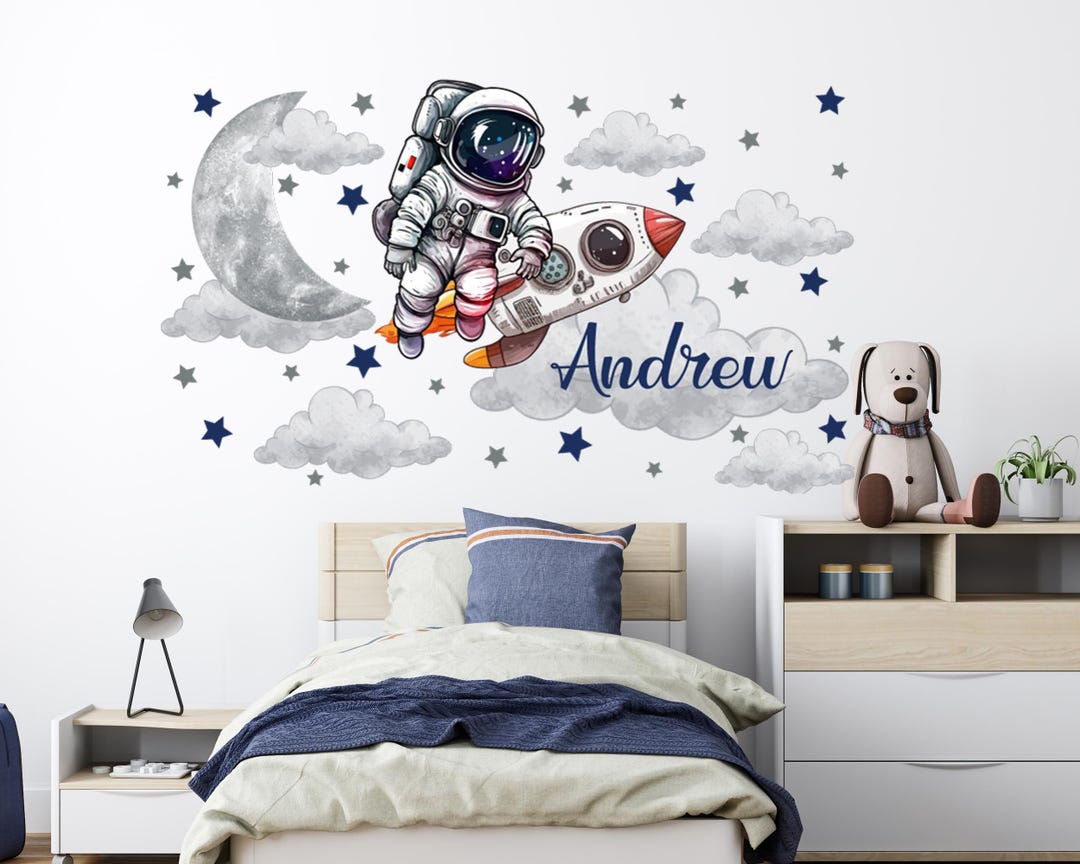 Personalized Astronaut on the Rocket Wall Decal – Space Nursery Vinyl ...