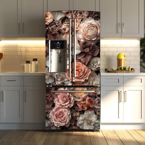 Vintage Rose Fridge Wrap: Floral Vinyl Refrigerator Skin