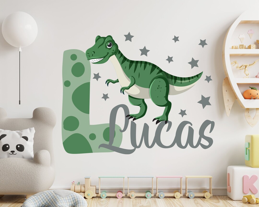 Personalized Name Wall Decal Dinosaur Decal Kids Room Decor Etsy