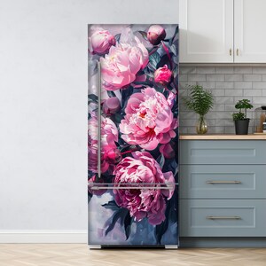 Pink Peony Flowers Fridge Vinyl Decal: Floral Refrigerator Wrap - Etsy