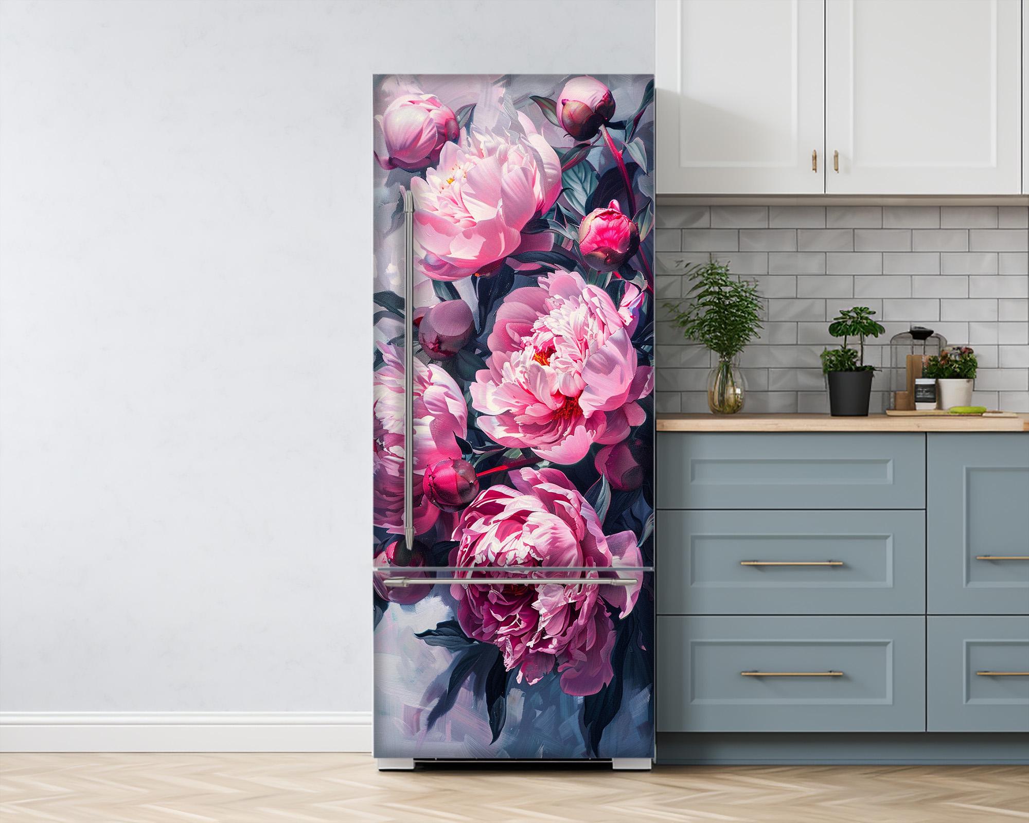 Pink Peony Flowers Fridge Vinyl Decal: Floral Refrigerator Wrap - Etsy UK