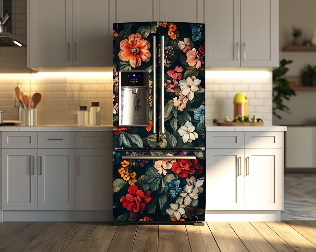 Floral Fridge Vinyl Decal, Wildflowers Pattern, Floral Refrigerator ...
