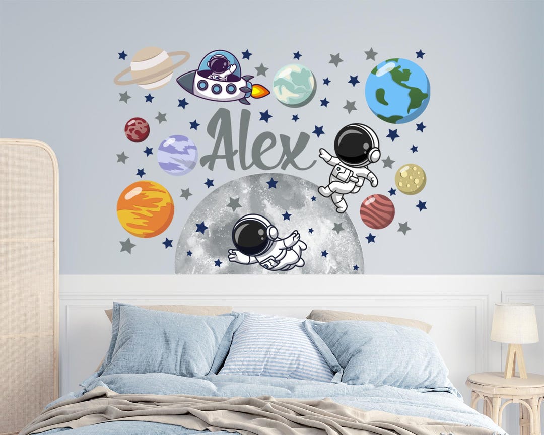 Space Custom Boy Name Wall Vinyl Decal Kids: Astronaut & Planets ...