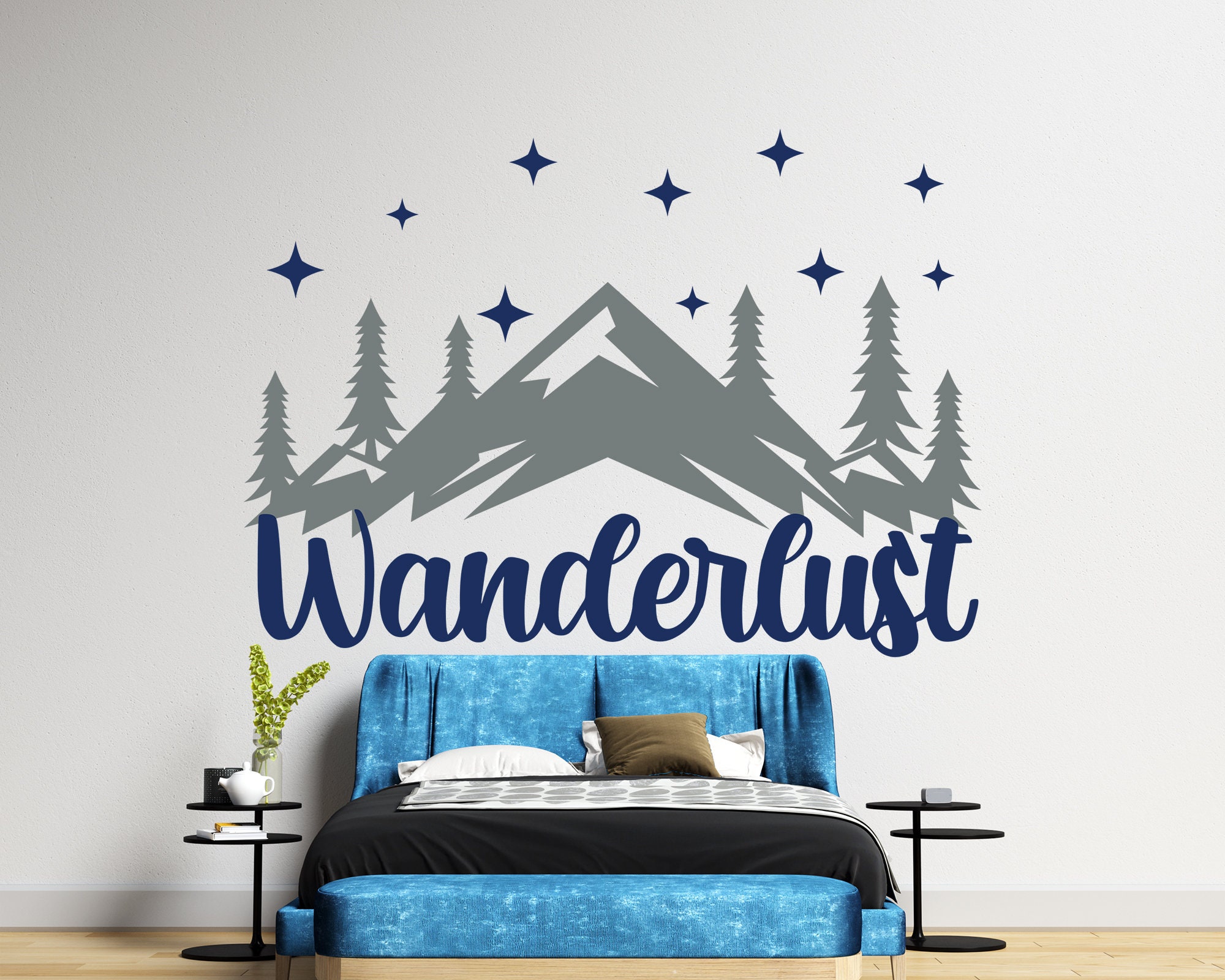 Mountain wall decal bedroom decor wanderlust decal mountain Etsy