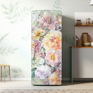 Floral Fridge Vinyl Wrap: Watercolor Peony Flowers Decal
