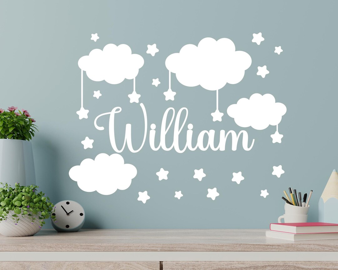 Personalized Baby Name Wall Decal: Clouds, Stars, Nursery Vinyl Sticker ...