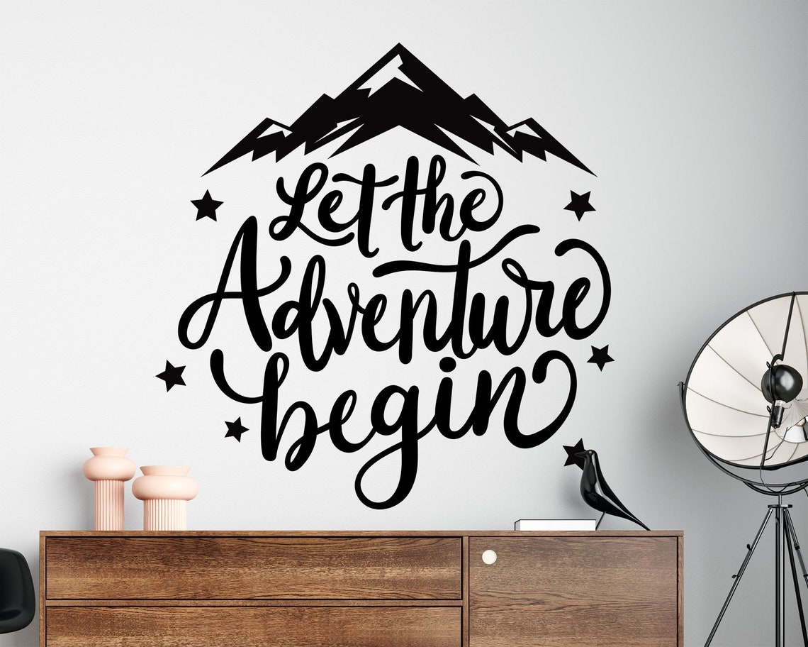 Mountain wall decal bedroom decor let the adventure begin Etsy