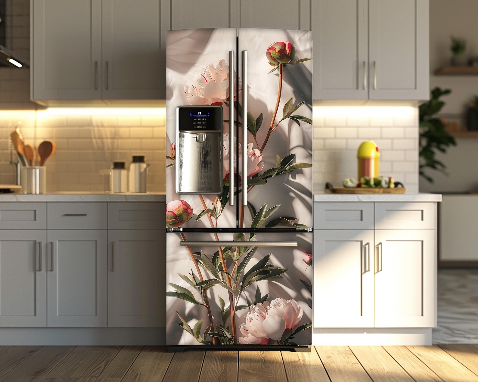 Fridge Vinyl Wrap Pastel Color Peony: Flowers Design Refrigerator Cover ...