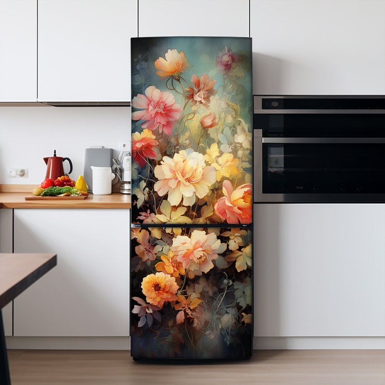 Watercolor Retro Floral Fridge Decal: Vintage Flower Refrigerator Vinyl ...