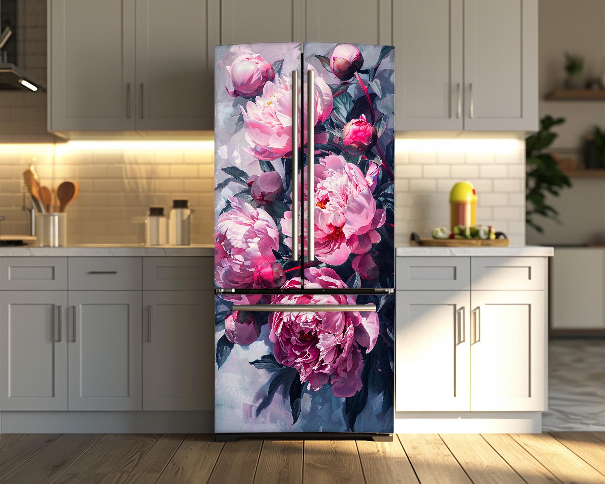 Pink Peony Flowers Fridge Vinyl Decal: Floral Refrigerator Wrap - Etsy