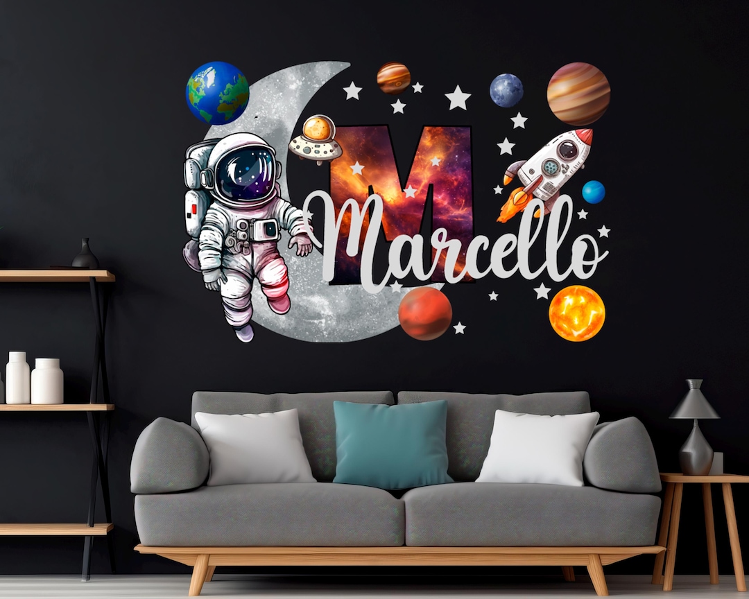 Personalized Astronaut Boy Name Wall Decal Kids: Space Planet and Stars ...