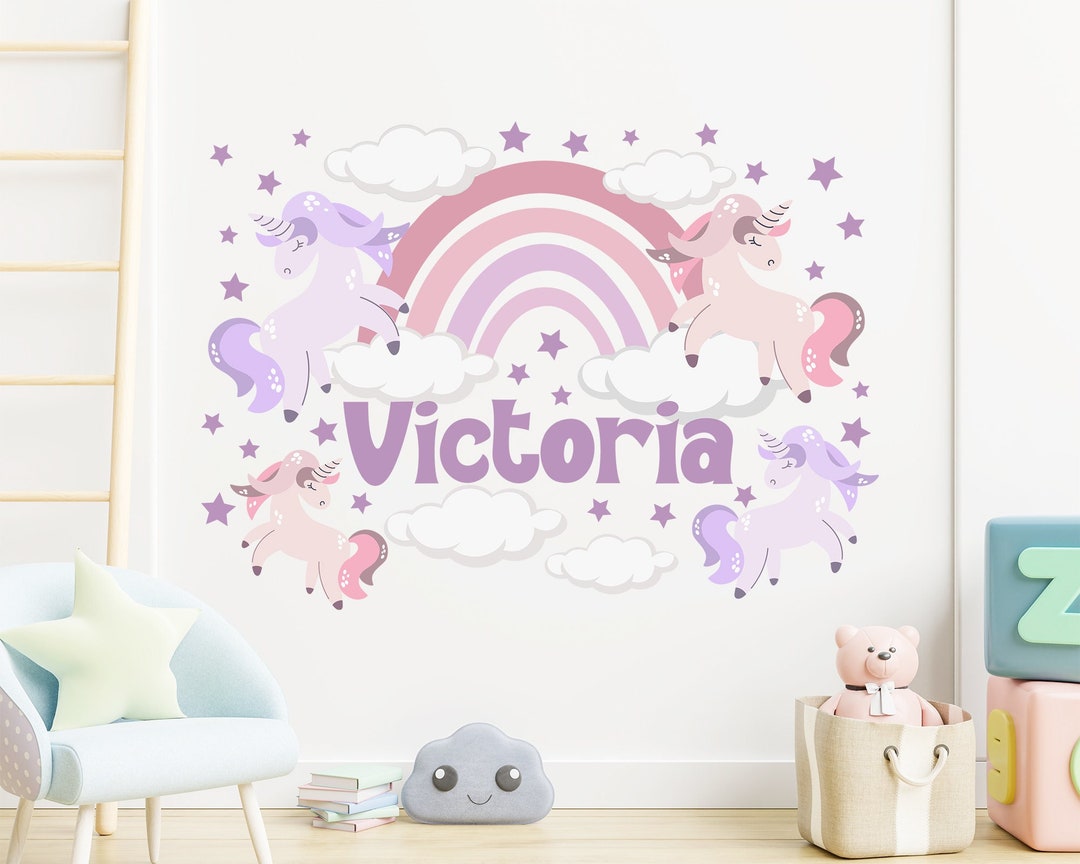 Personalized Girl Name Wall Decal Unicorn Decals Baby Room Etsy
