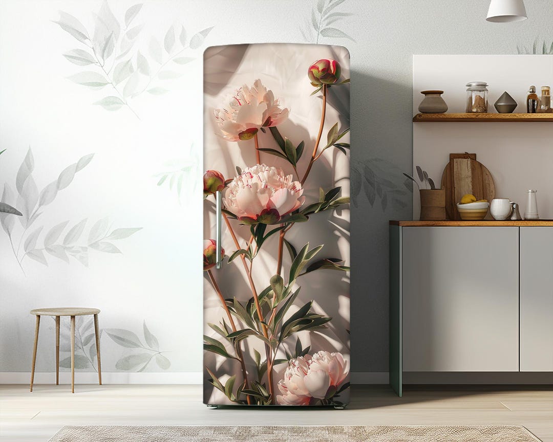 Peony Flowers Fridge Vinyl Wrap: Floral Design Refrigerator Cover ...