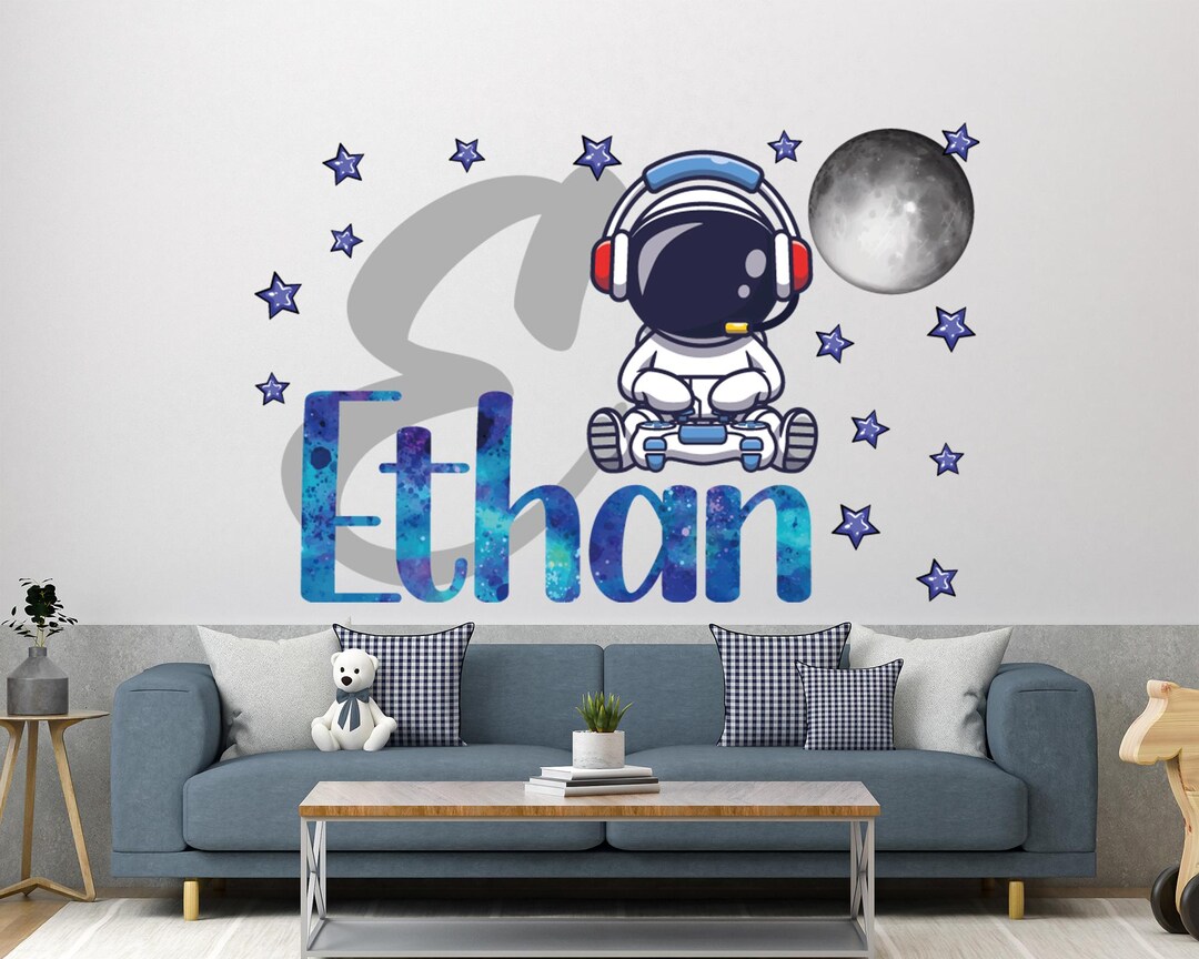 Astronaut Boy Name Wall Decal Kids: Space Theme Vinyl Sticker Nursery ...