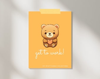 Cute Kawaii Bear Wall Art | 5 by 7 | Golden Yellow